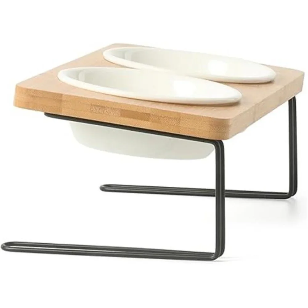 Elevated Cat Ceramic Bowls, Small Dog 15° Tilted Raised Food Feeding Dishes,